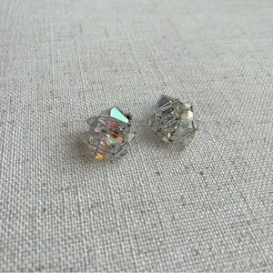 Vintage Clip On Iridescent AB Beaded Earring